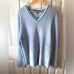 🆕 G/FORE Baja Blue Waffle Knit 100% Wool V-Neck Golf Sweater L